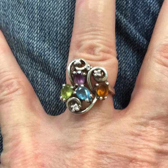 Vintage Ring Multicolored Gemstones with Diamonds - Picture 1 of 3